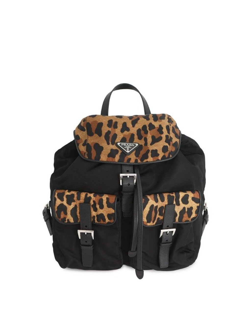 Prada Backpack Nylon Leopard Black